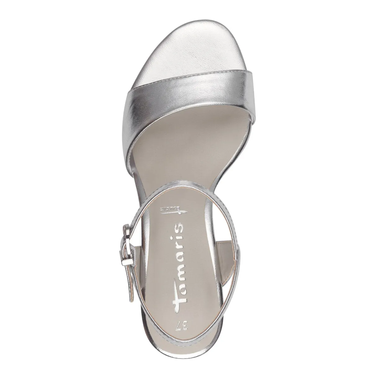 Tamaris Stylish Silver Vegan Heels with Buckle Strap