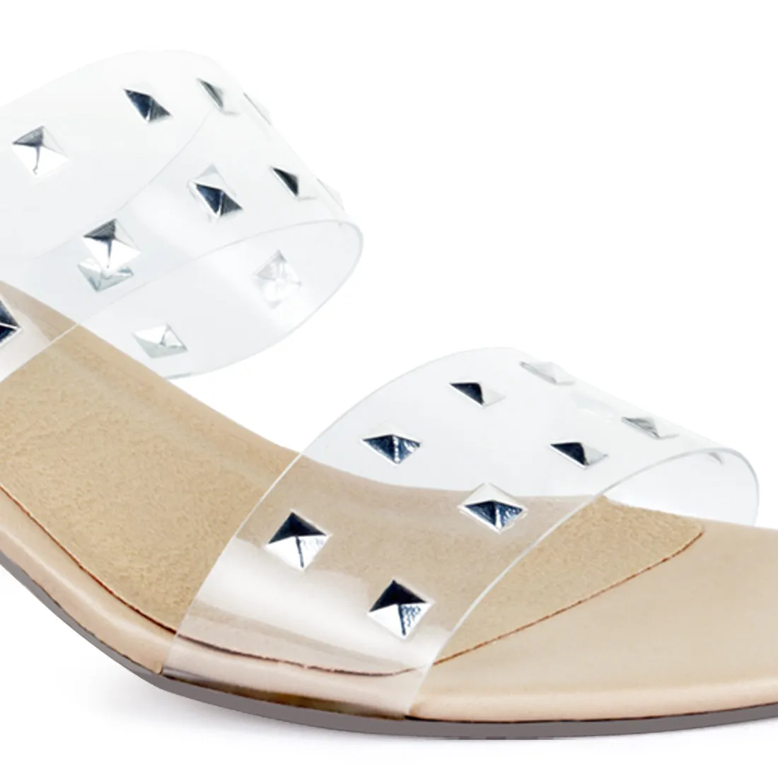 Tan Transparent Heel Stud Slip-On Sandal