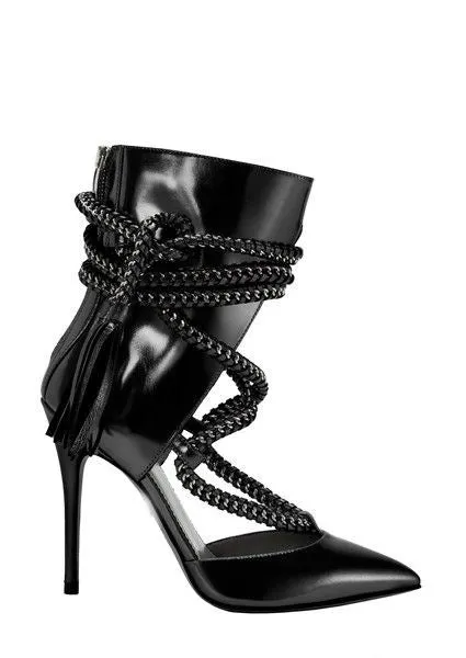 Tassels Rivets Stiletto Heel Open-toe Zipper High Heel Black Sandals