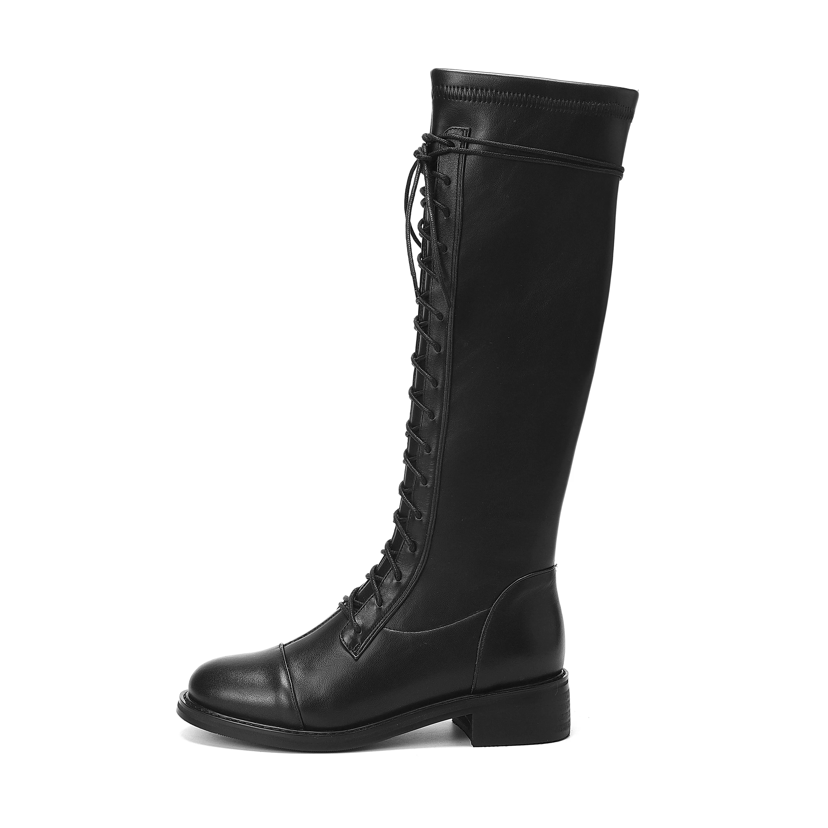 TinaCus Women's Round Toe Genuine Leather Handmade Selftie Low Chunky Heel Cool Knee High Boots
