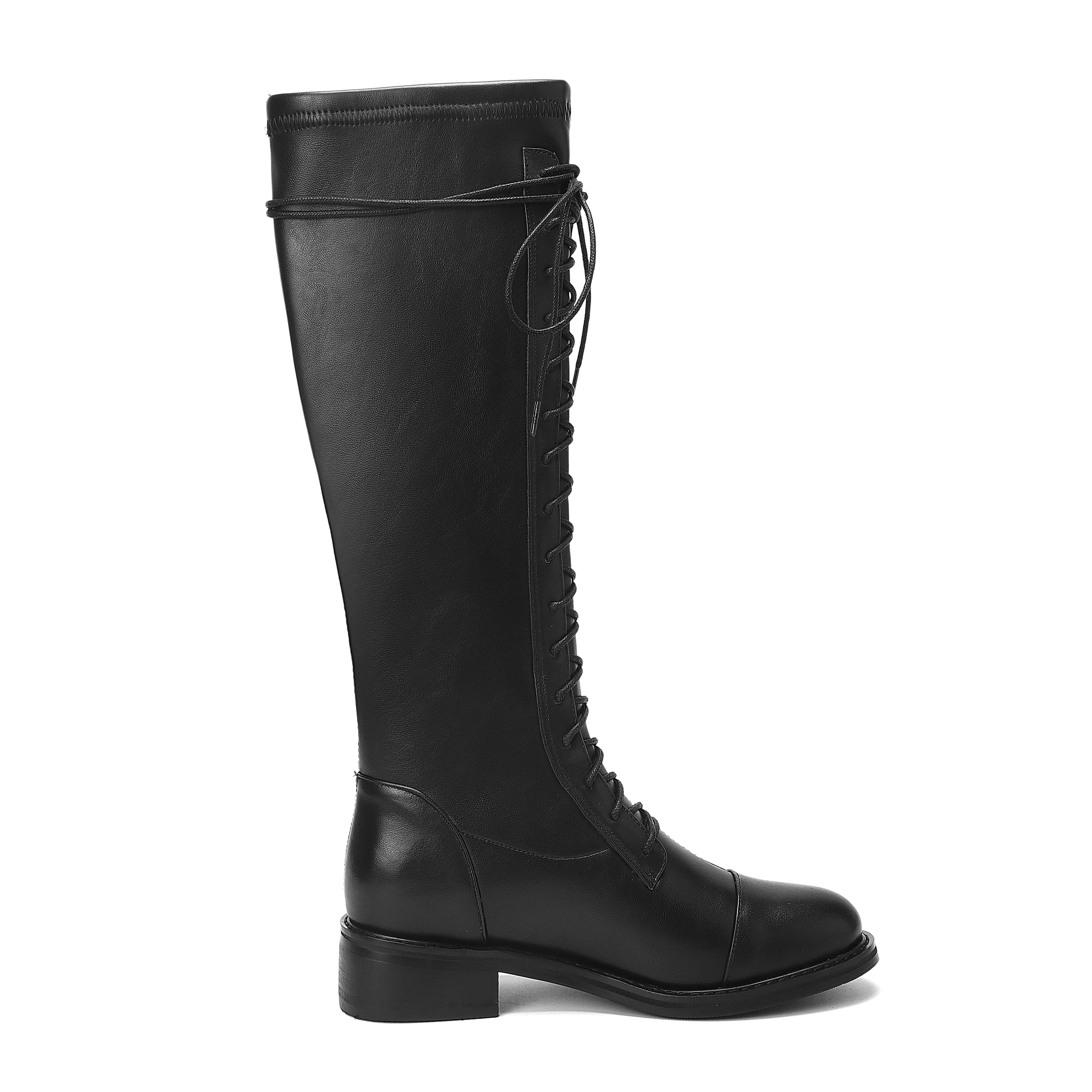 TinaCus Women's Round Toe Genuine Leather Handmade Selftie Low Chunky Heel Cool Knee High Boots