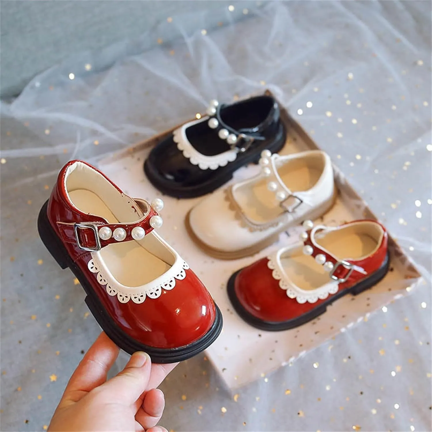 Toddler Baby Girls Dress Shoes Wedding Party School Ankle Strap Ballet Flats Shoes Little Girls Flower Girl Shoes