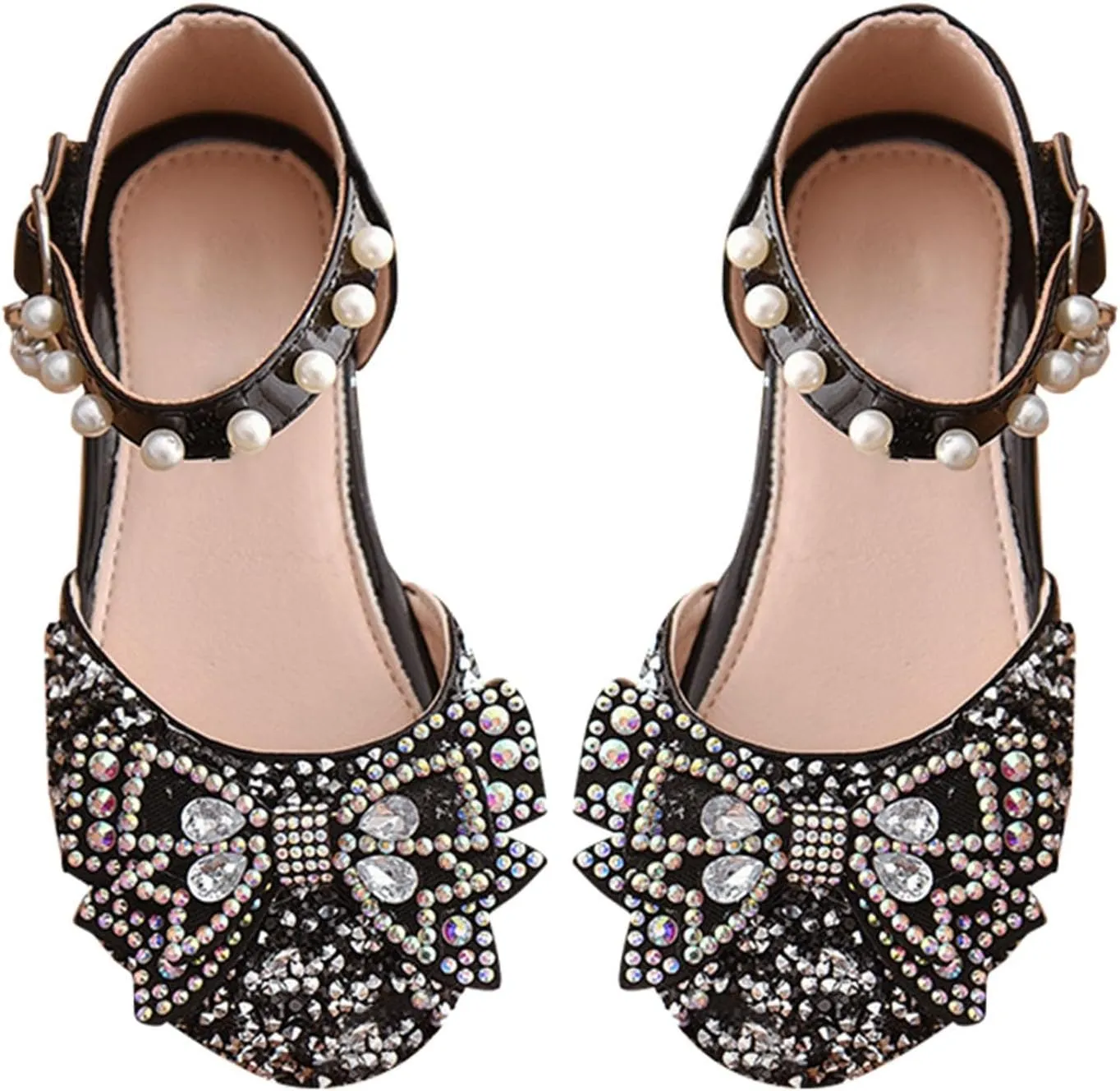 Toddler Flower Girl Dress Shoes Rhinstones Bow Mary Jane Ballet Flats Wedding Party Little Girls Sandals