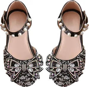 Toddler Flower Girl Dress Shoes Rhinstones Bow Mary Jane Ballet Flats Wedding Party Little Girls Sandals