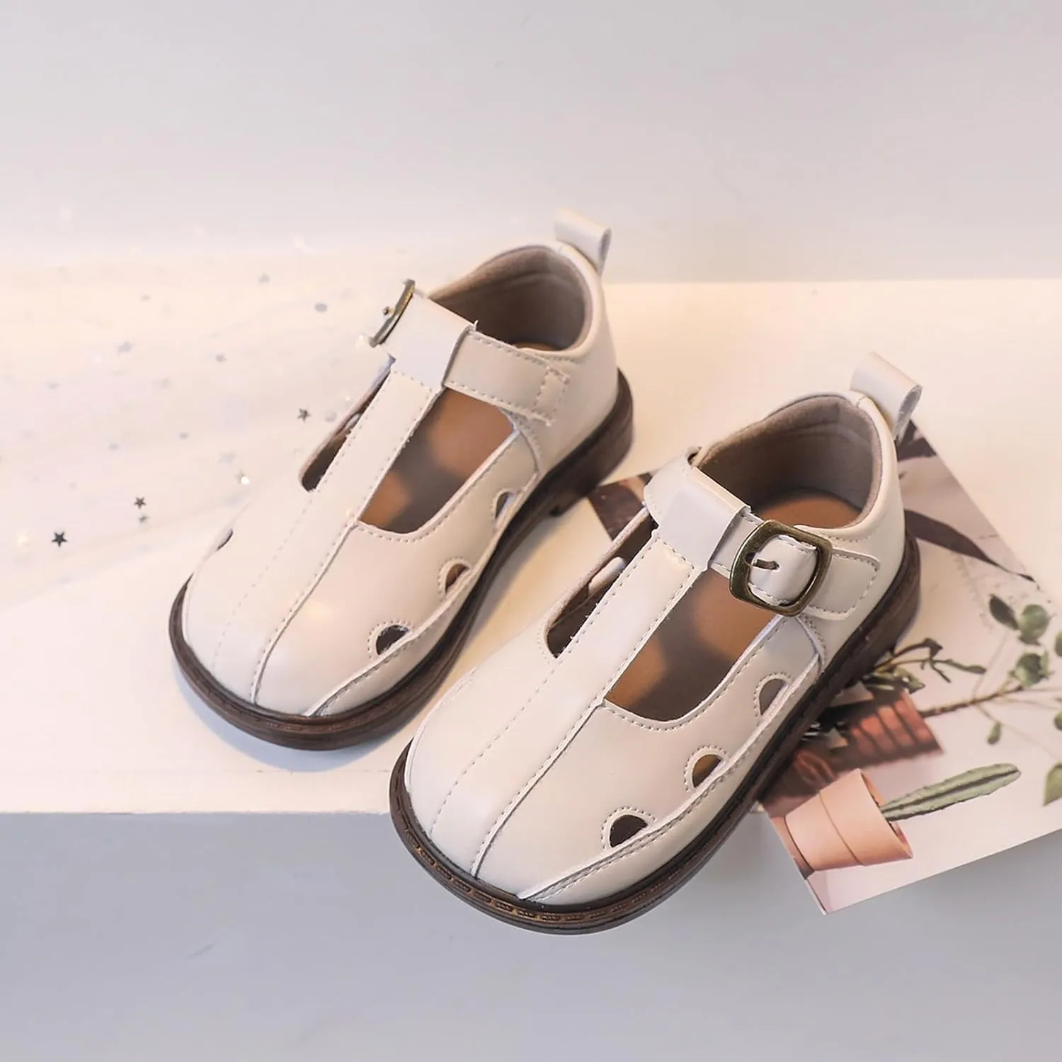 Toddler Girl Mary Jane Dress Shoes Hollowed Slip On Shoes School Oxford Flats for Girl T-Strap Party Shoes