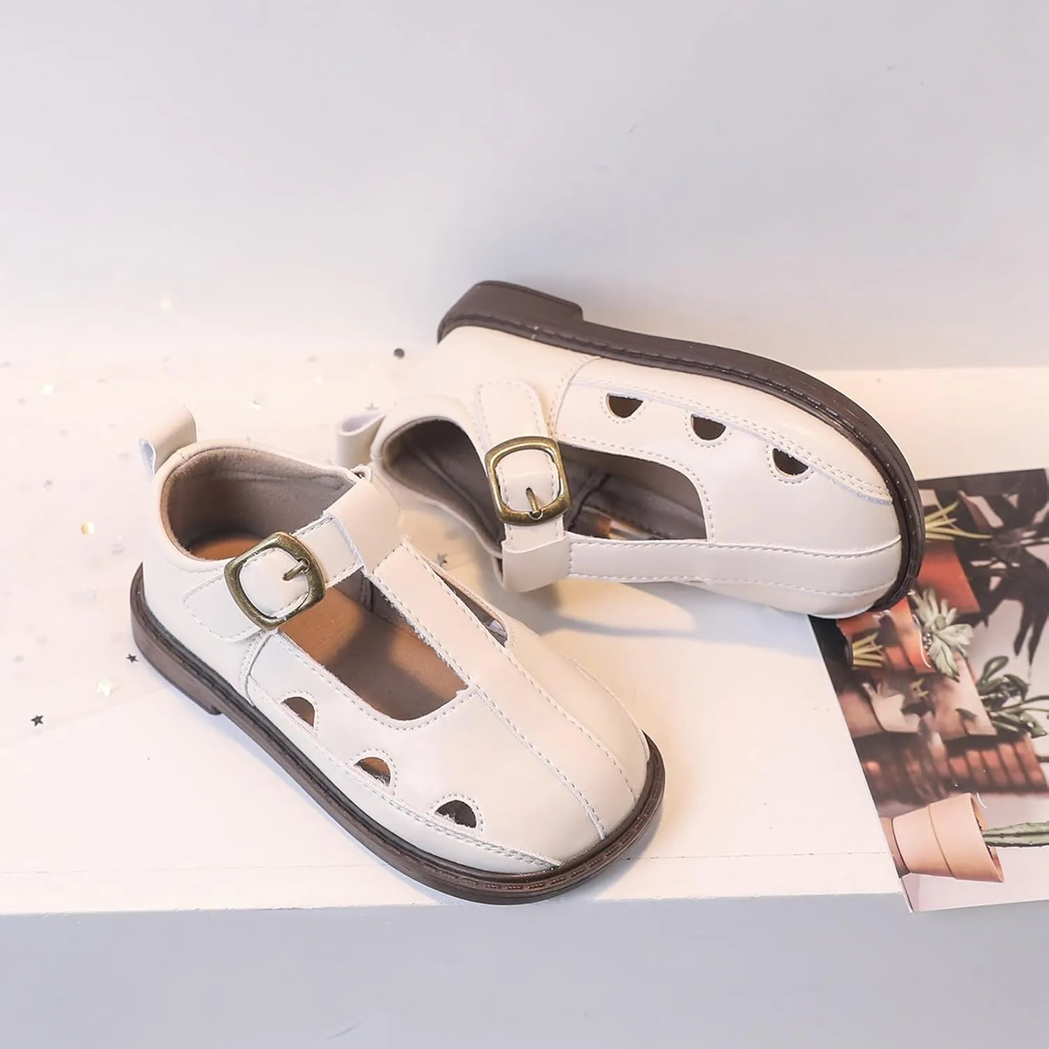 Toddler Girl Mary Jane Dress Shoes Hollowed Slip On Shoes School Oxford Flats for Girl T-Strap Party Shoes