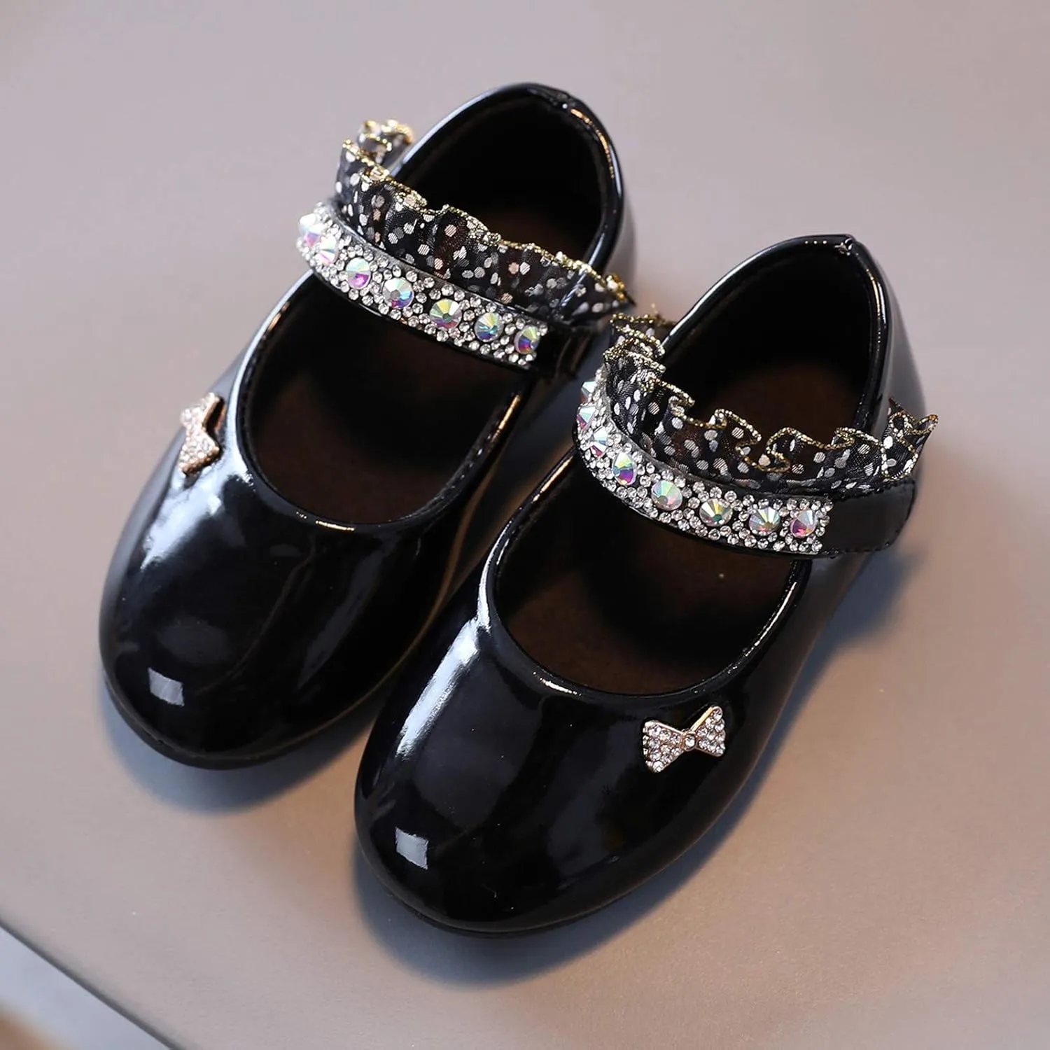 Toddler Girls Mary Jane Dress Shoes Rhinstones Ballet Flats Flower Girl School Party Wedding Shoes