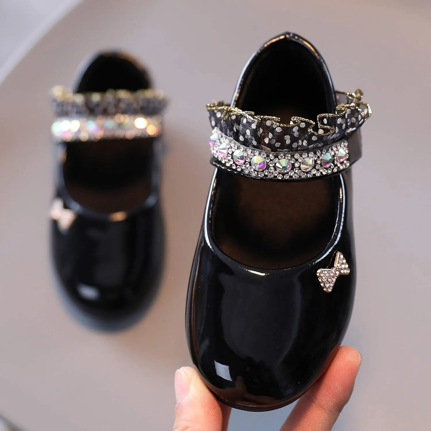 Toddler Girls Mary Jane Dress Shoes Rhinstones Ballet Flats Flower Girl School Party Wedding Shoes