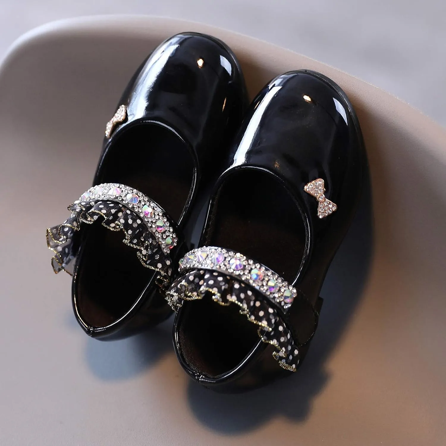 Toddler Girls Mary Jane Dress Shoes Rhinstones Ballet Flats Flower Girl School Party Wedding Shoes