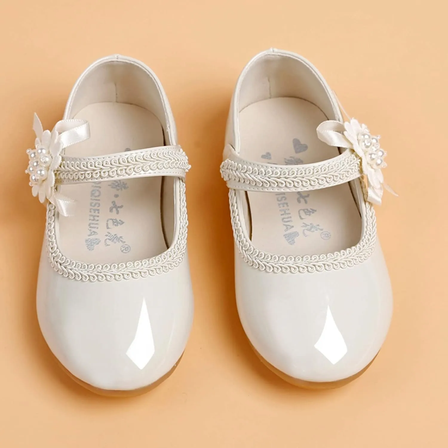 Toddler School Shoes Girls Mary Jane Dress Shoes with Flower Slip-On Casual Ballerina Flat for Wedding, Girls Shoes