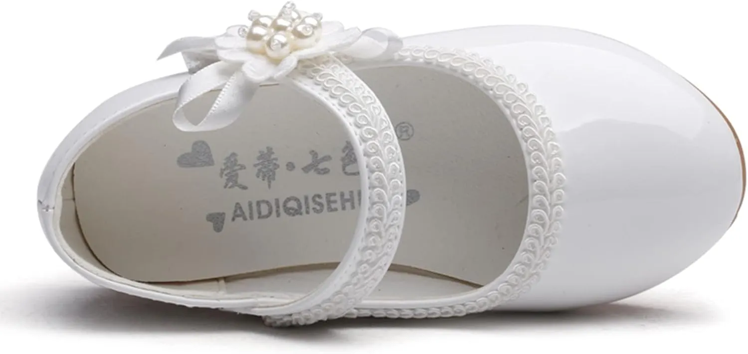 Toddler School Shoes Girls Mary Jane Dress Shoes with Flower Slip-On Casual Ballerina Flat for Wedding, Girls Shoes