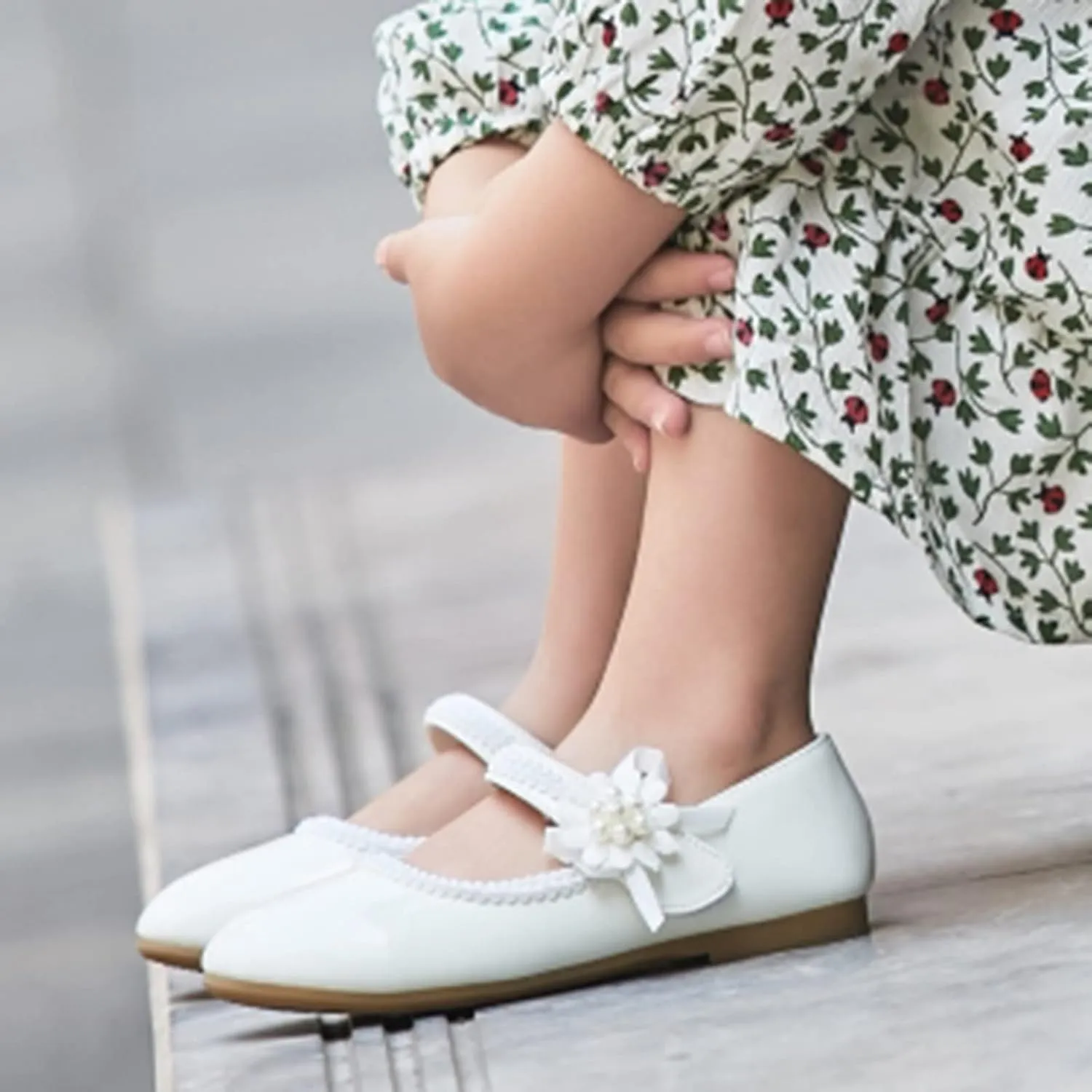 Toddler School Shoes Girls Mary Jane Dress Shoes with Flower Slip-On Casual Ballerina Flat for Wedding, Girls Shoes