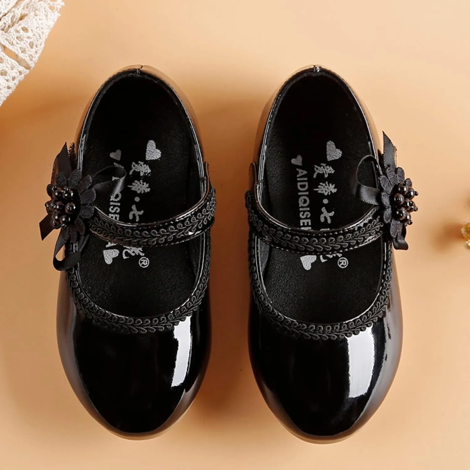 Toddler School Shoes Girls Mary Jane Dress Shoes with Flower Slip-On Casual Ballerina Flat for Wedding, Girls Shoes