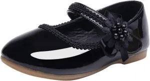 Toddler School Shoes Girls Mary Jane Dress Shoes with Flower Slip-On Casual Ballerina Flat for Wedding, Girls Shoes