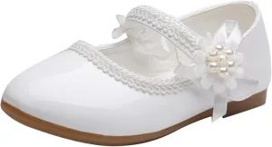 Toddler School Shoes Girls Mary Jane Dress Shoes with Flower Slip-On Casual Ballerina Flat for Wedding, Girls Shoes