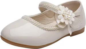 Toddler School Shoes Girls Mary Jane Dress Shoes with Flower Slip-On Casual Ballerina Flat for Wedding, Girls Shoes