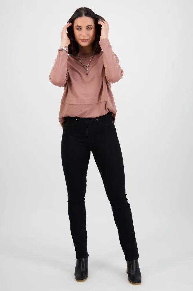 Vassalli Slim Leg Pull On Denim Black