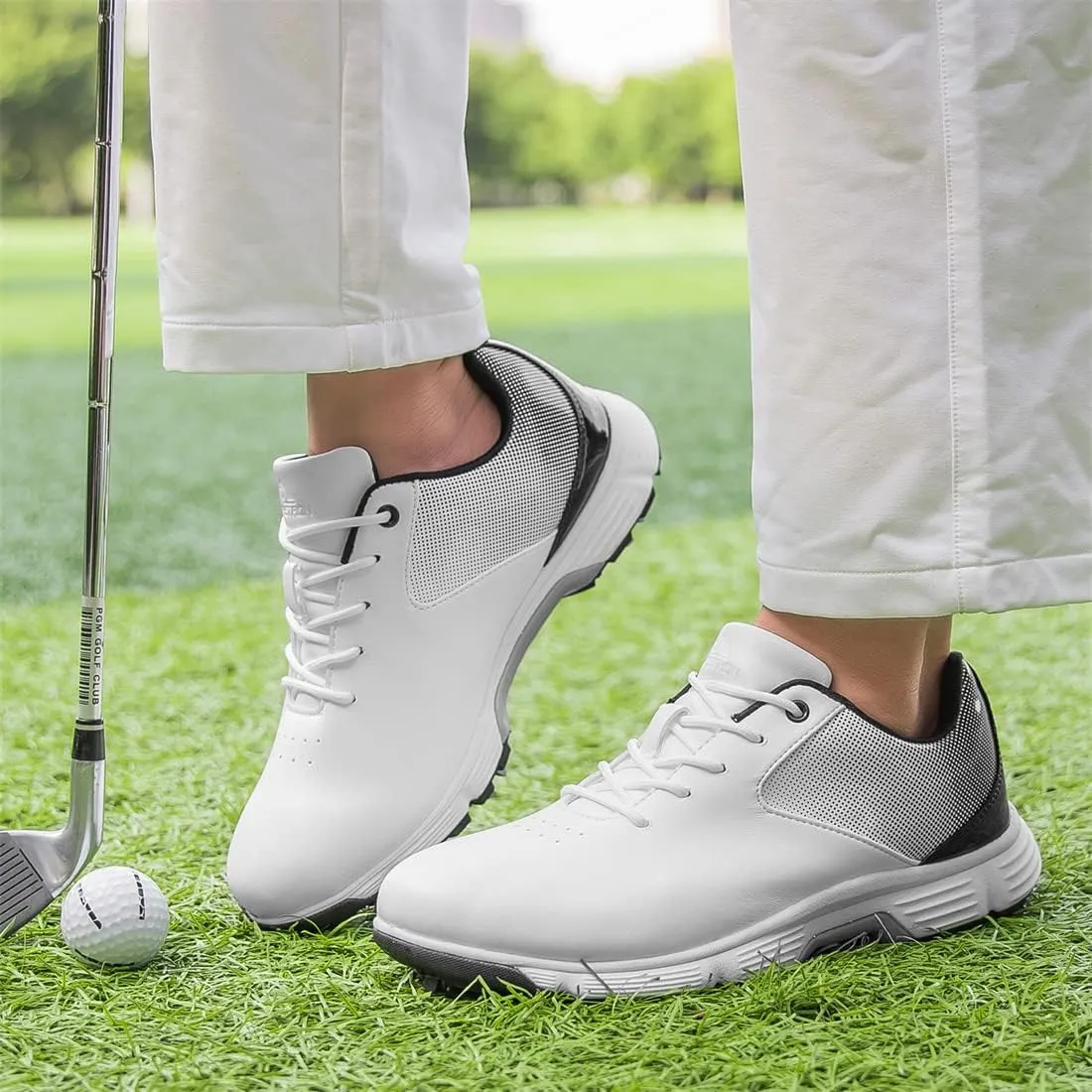VEACAM Golf Shoes for Men, 7 Spikes Golf Sneakers Walking Footwears Outdoor Waterproof Golf Training Shoe