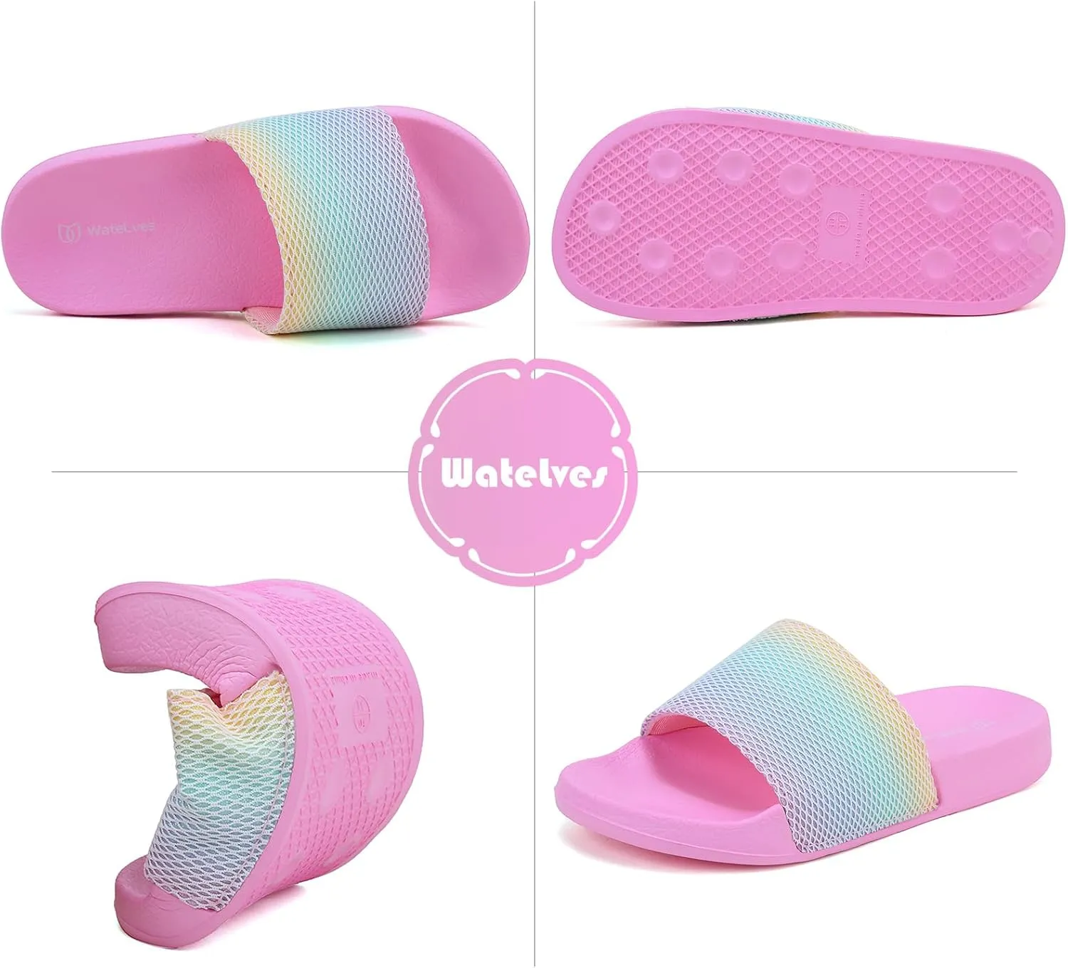 WateLves Girls & Boys Slide Sandals Kids Summer Slippers Slip On for Outdoor Beach Pool Shower (Little Kid/Big Kid)