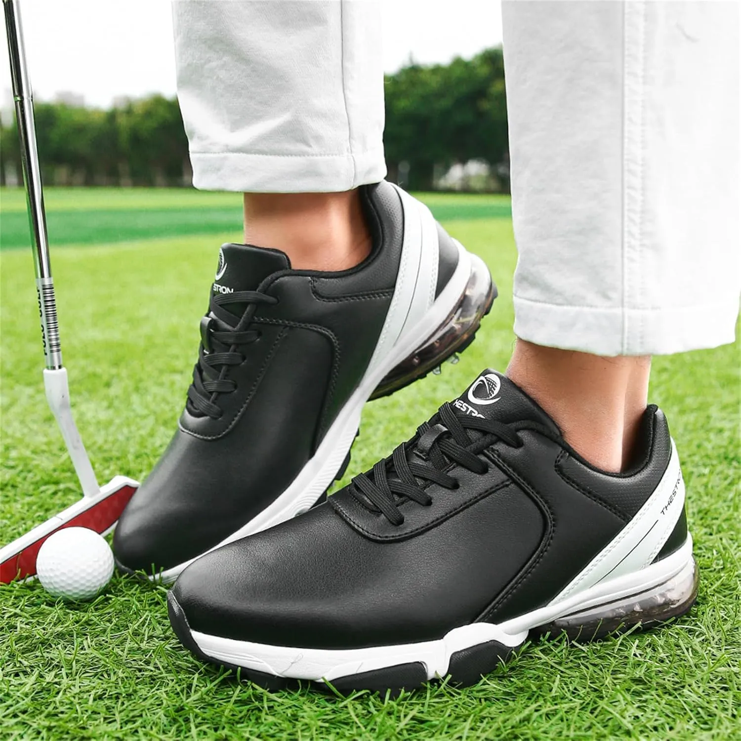 Waterproof Golf Shoes Men Leather Spikes Golfers Training Sneakers Anti Slip Walking Footwears Golf Athletic Fitness Trainers