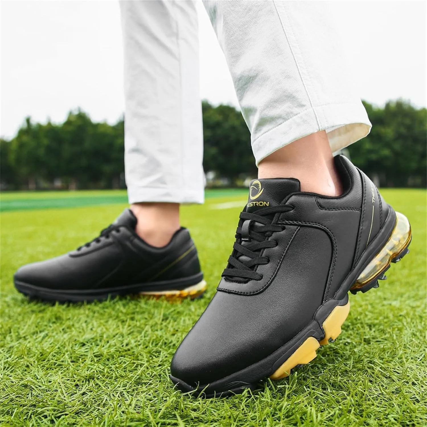 Waterproof Golf Shoes Men Leather Spikes Golfers Training Sneakers Anti Slip Walking Footwears Golf Athletic Fitness Trainers