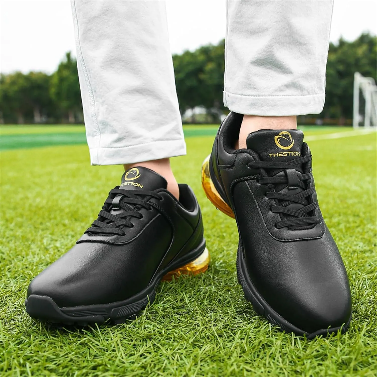 Waterproof Golf Shoes Men Leather Spikes Golfers Training Sneakers Anti Slip Walking Footwears Golf Athletic Fitness Trainers