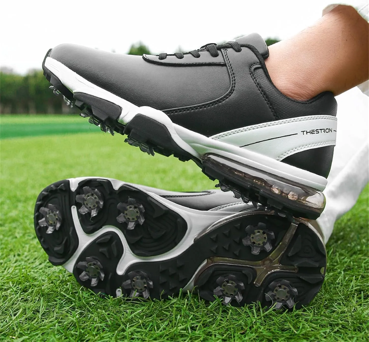 Waterproof Golf Shoes Men Leather Spikes Golfers Training Sneakers Anti Slip Walking Footwears Golf Athletic Fitness Trainers