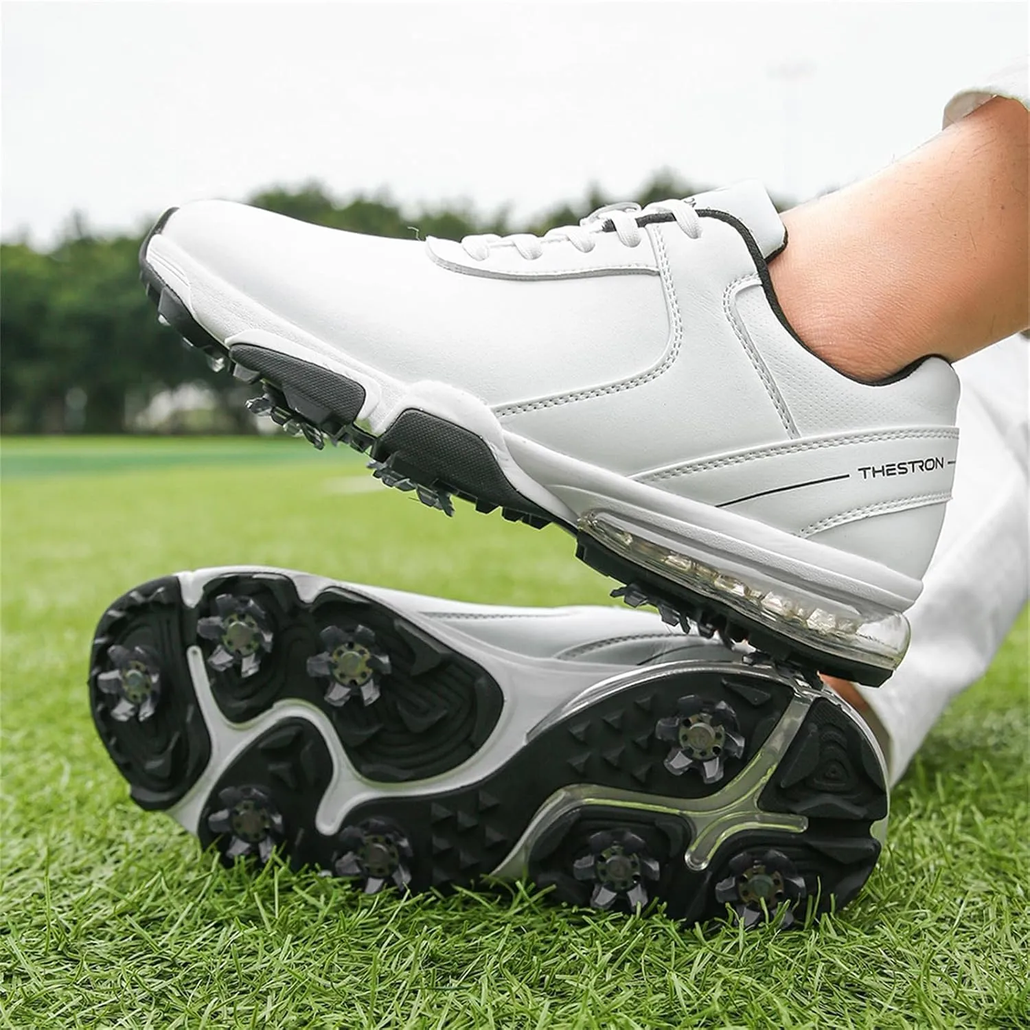 Waterproof Golf Shoes Men Leather Spikes Golfers Training Sneakers Anti Slip Walking Footwears Golf Athletic Fitness Trainers