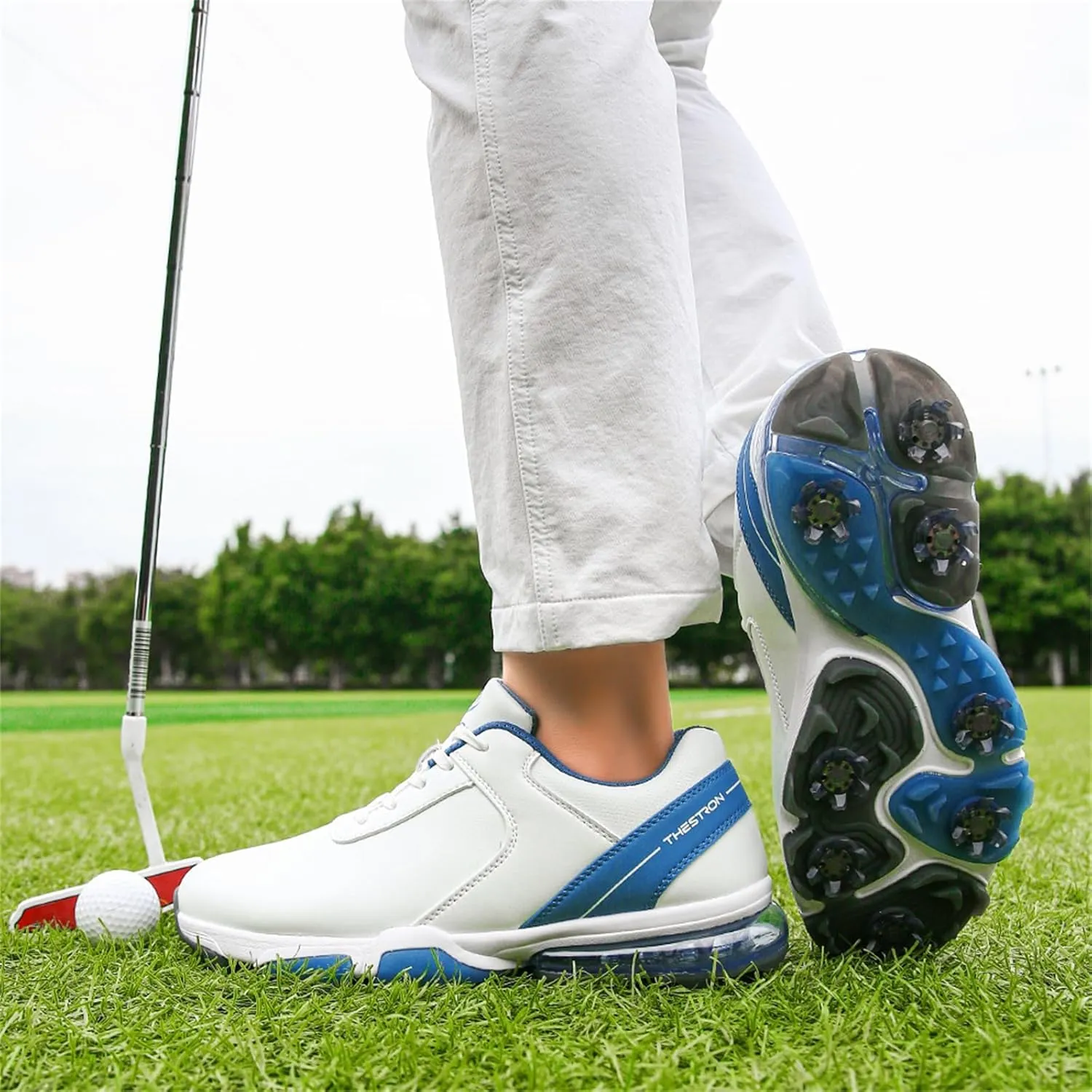 Waterproof Golf Shoes Men Leather Spikes Golfers Training Sneakers Anti Slip Walking Footwears Golf Athletic Fitness Trainers