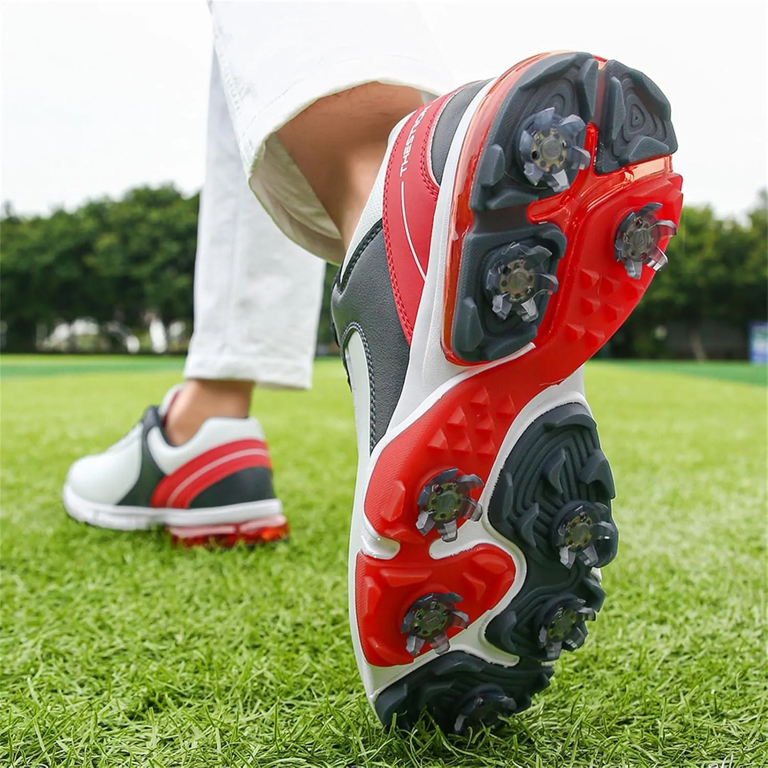 Waterproof Golf Shoes Men Leather Spikes Golfers Training Sneakers Anti Slip Walking Footwears Golf Athletic Fitness Trainers