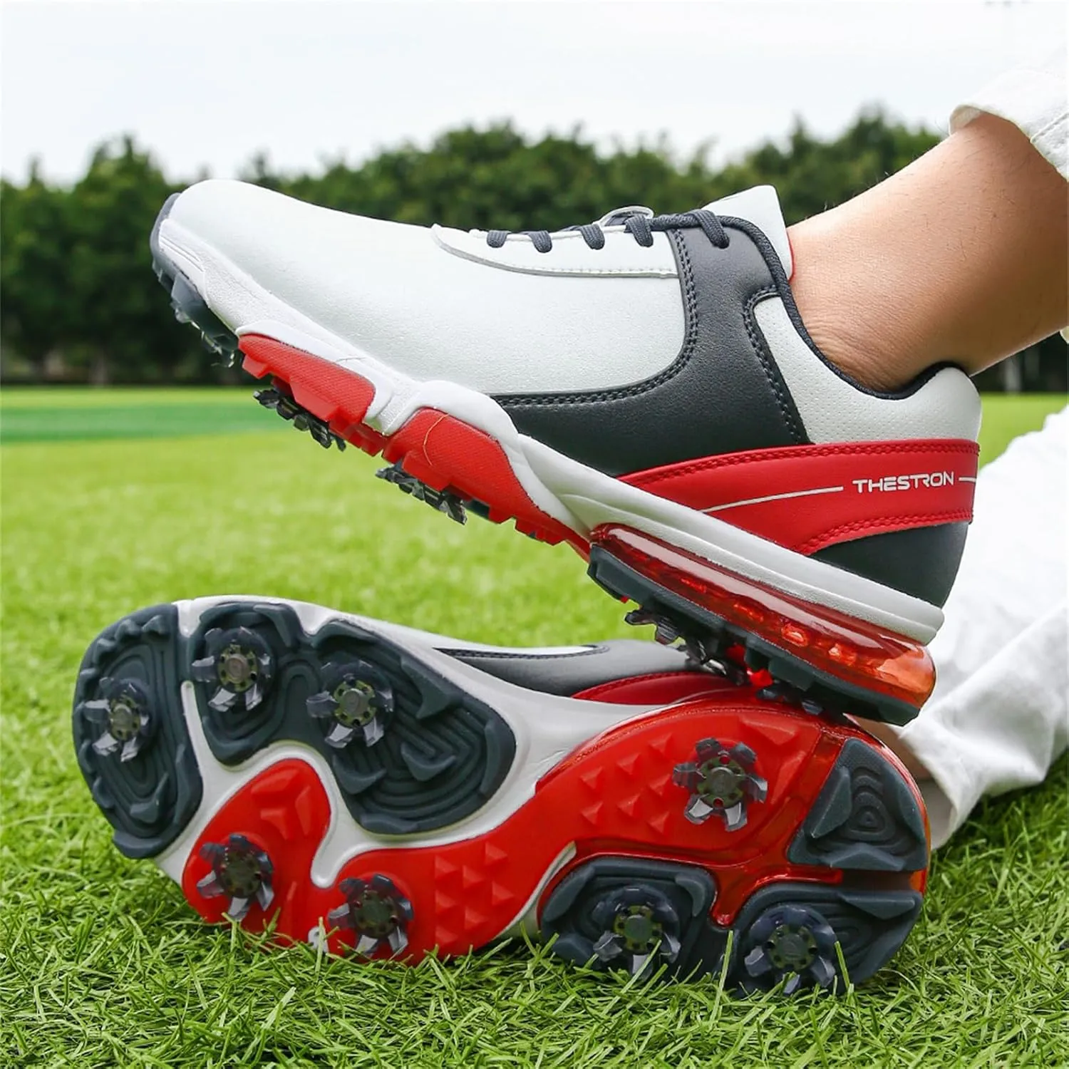 Waterproof Golf Shoes Men Leather Spikes Golfers Training Sneakers Anti Slip Walking Footwears Golf Athletic Fitness Trainers