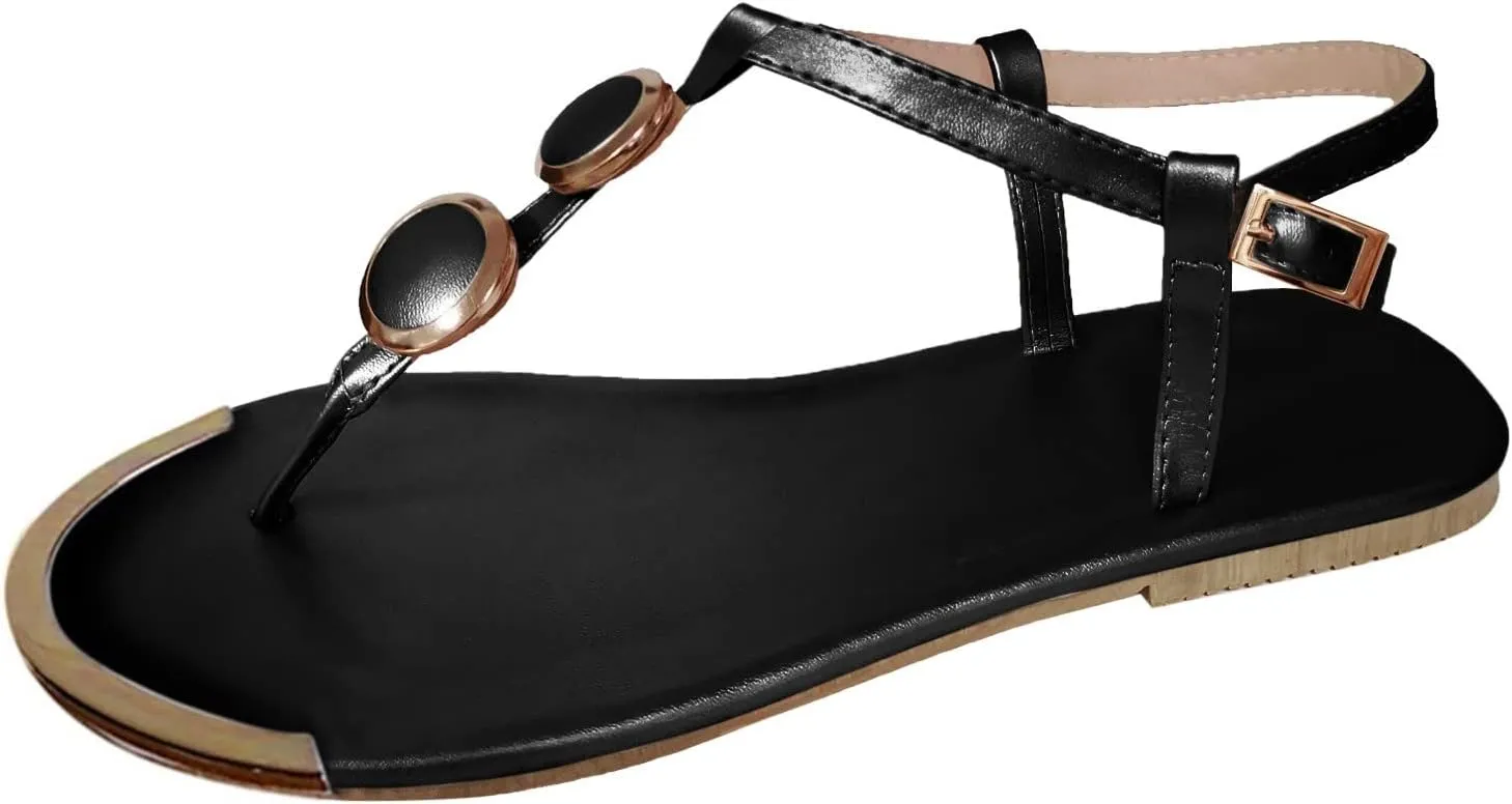 Wedding Shoes for Women Sandals Roman Womens Flip Flops Summer Open Strap Shoes Toe Buckle Casual Sandals Women's Sandals (Black, 9)
