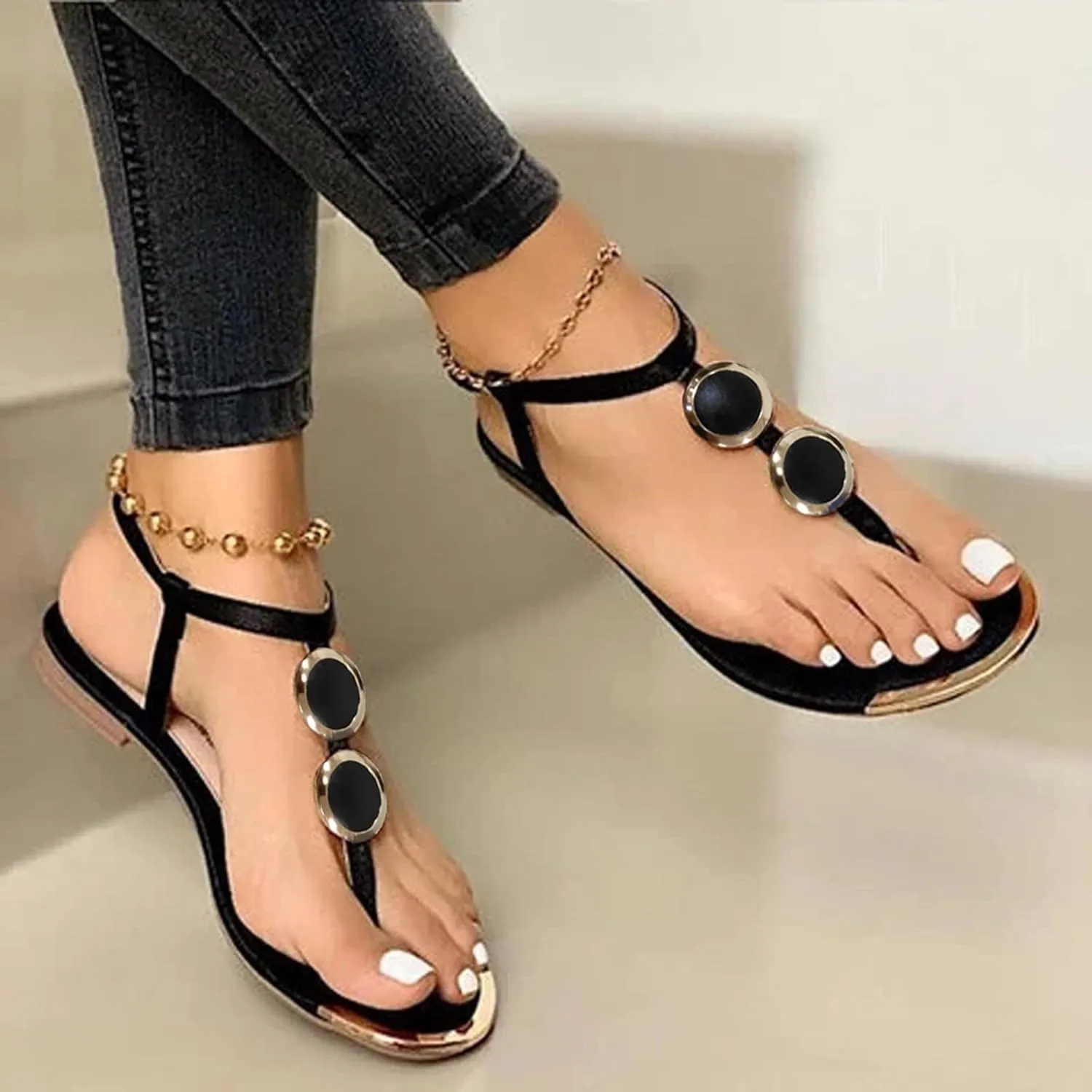 Wedding Shoes for Women Sandals Roman Womens Flip Flops Summer Open Strap Shoes Toe Buckle Casual Sandals Women's Sandals (Black, 9)