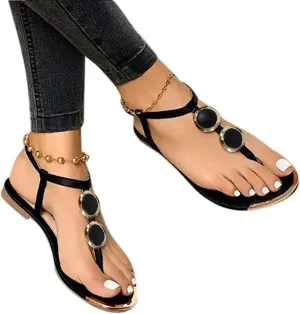 Wedding Shoes for Women Sandals Roman Womens Flip Flops Summer Open Strap Shoes Toe Buckle Casual Sandals Women's Sandals (Black, 9)