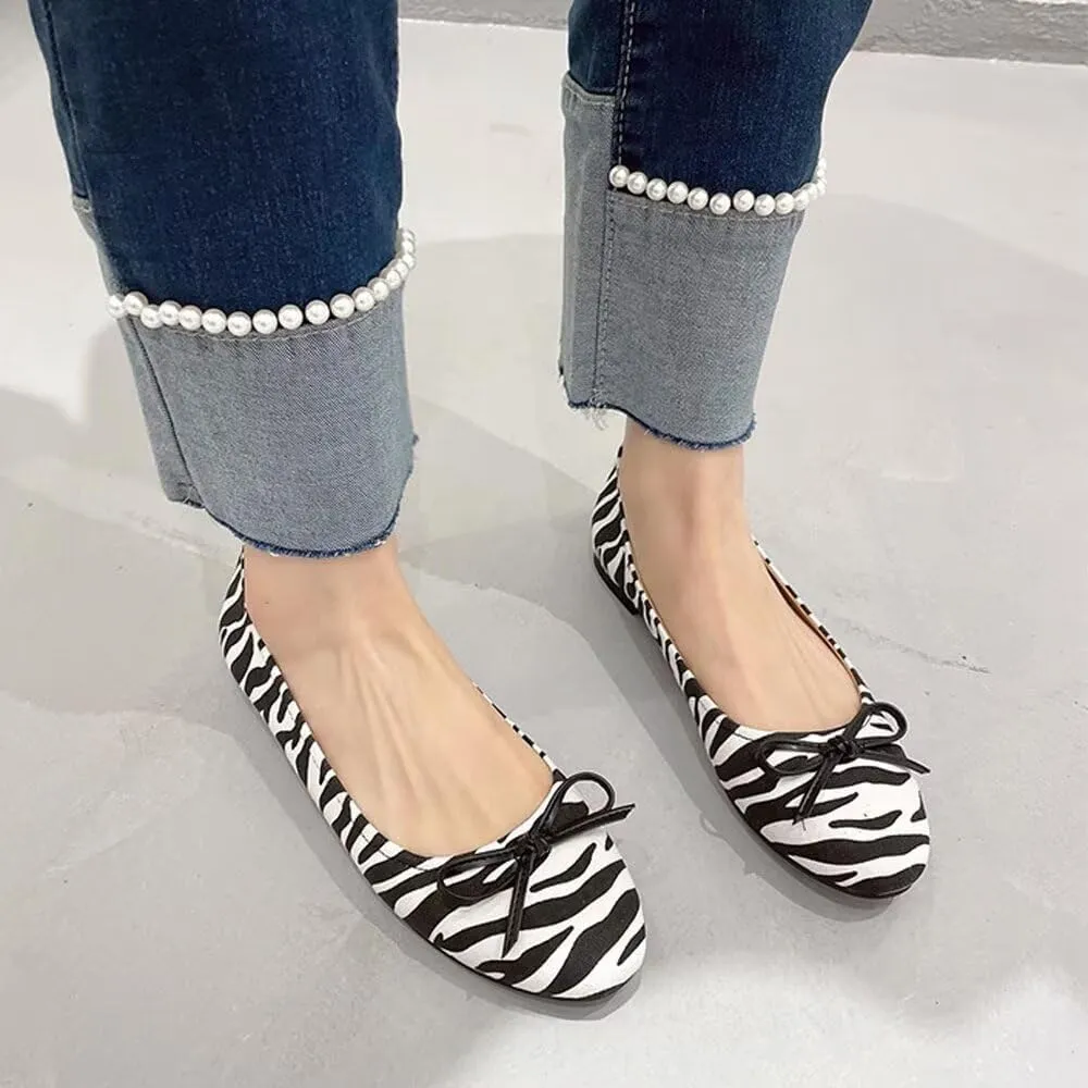 WENJIAZHIZHI Women's Cute Bowknot Ballet Flats Round Toe Flat Shoes Comfortable Dress Shoes Wear to Work Slip On Memory Foam Loafers Dressy Office Shoes