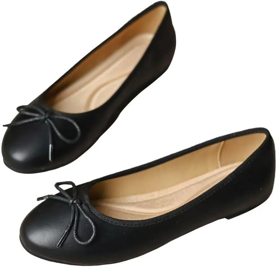 WENJIAZHIZHI Women's Cute Bowknot Ballet Flats Round Toe Flat Shoes Comfortable Dress Shoes Wear to Work Slip On Memory Foam Loafers Dressy Office Shoes