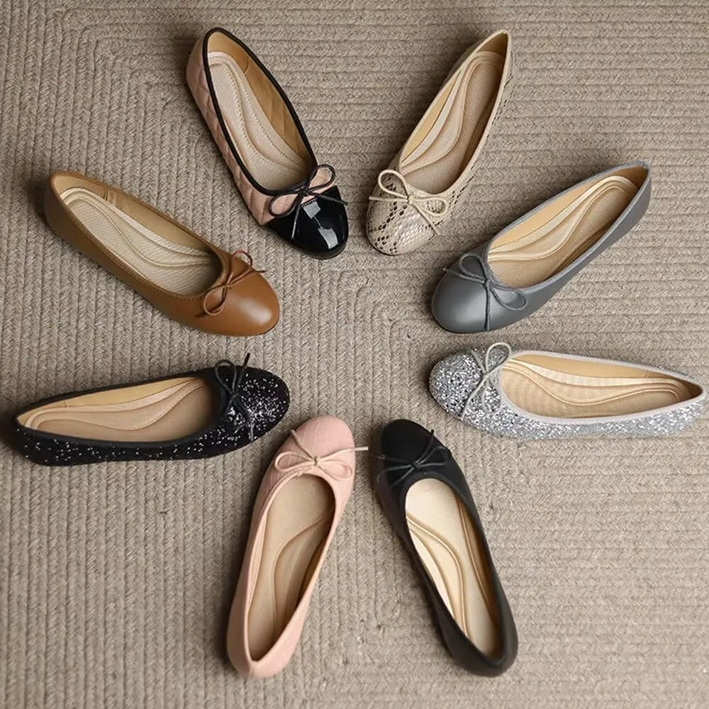 WENJIAZHIZHI Women's Cute Bowknot Ballet Flats Round Toe Flat Shoes Comfortable Dress Shoes Wear to Work Slip On Memory Foam Loafers Dressy Office Shoes