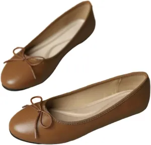 WENJIAZHIZHI Women's Cute Bowknot Ballet Flats Round Toe Flat Shoes Comfortable Dress Shoes Wear to Work Slip On Memory Foam Loafers Dressy Office Shoes