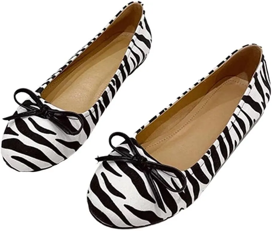WENJIAZHIZHI Women's Cute Bowknot Ballet Flats Round Toe Flat Shoes Comfortable Dress Shoes Wear to Work Slip On Memory Foam Loafers Dressy Office Shoes