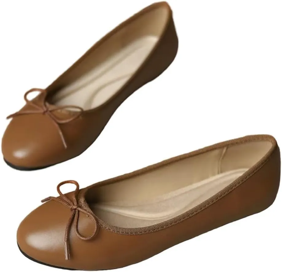 WENJIAZHIZHI Women's Cute Bowknot Ballet Flats Round Toe Flat Shoes Comfortable Dress Shoes Wear to Work Slip On Memory Foam Loafers Dressy Office Shoes