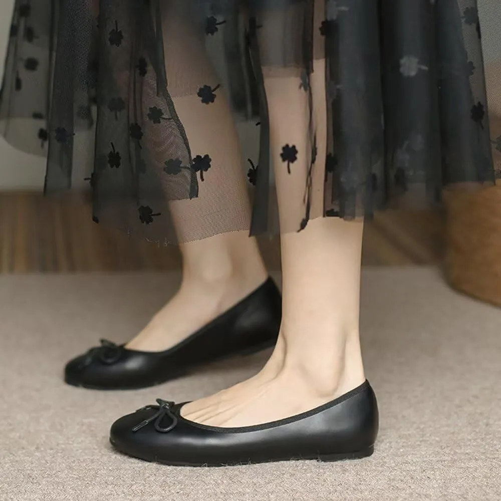WENJIAZHIZHI Women's Cute Bowknot Ballet Flats Round Toe Flat Shoes Comfortable Dress Shoes Wear to Work Slip On Memory Foam Loafers Dressy Office Shoes