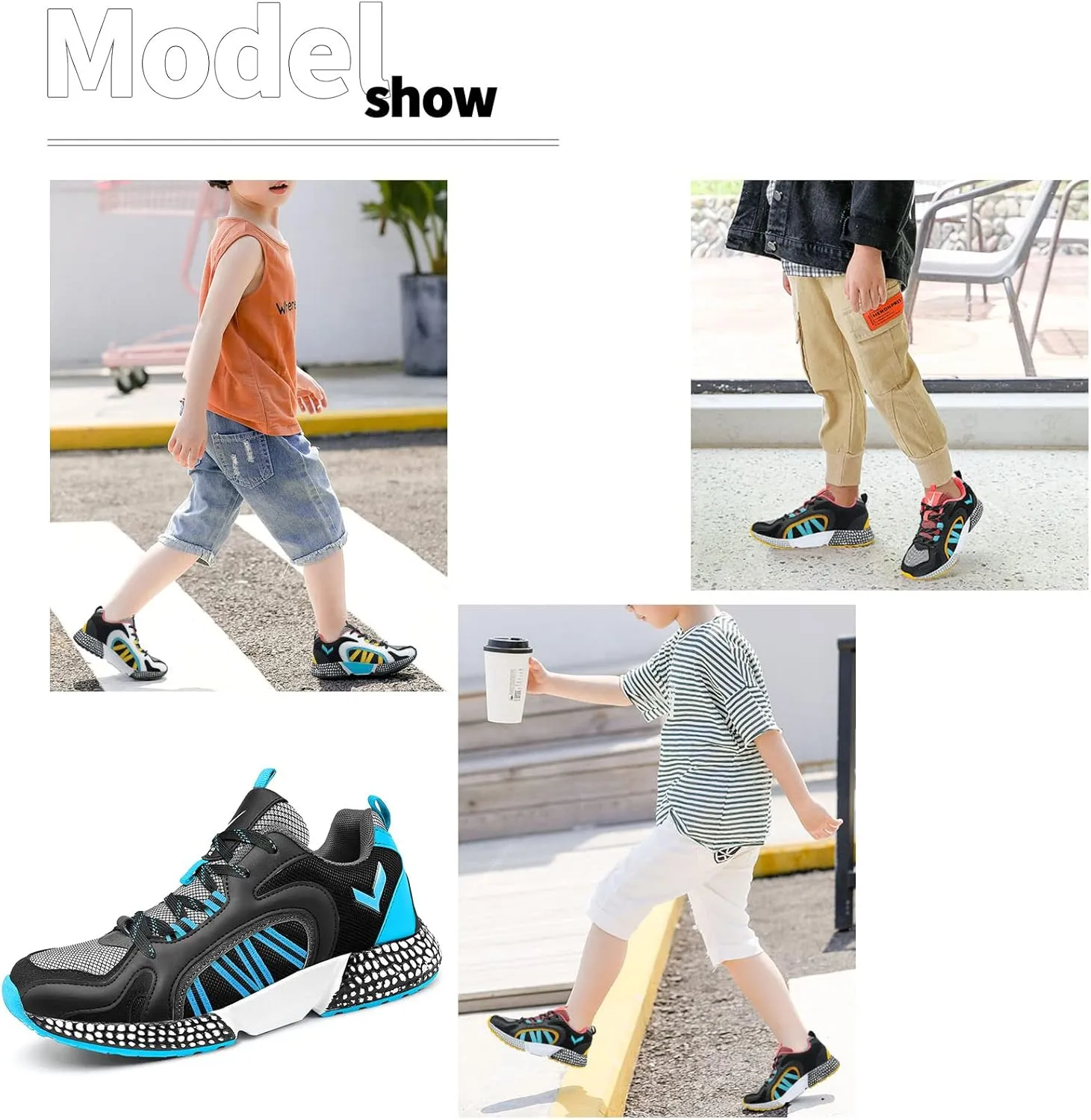 WETIKE Boy's Shoes Mesh Slip on Lightweight Running Sneakers