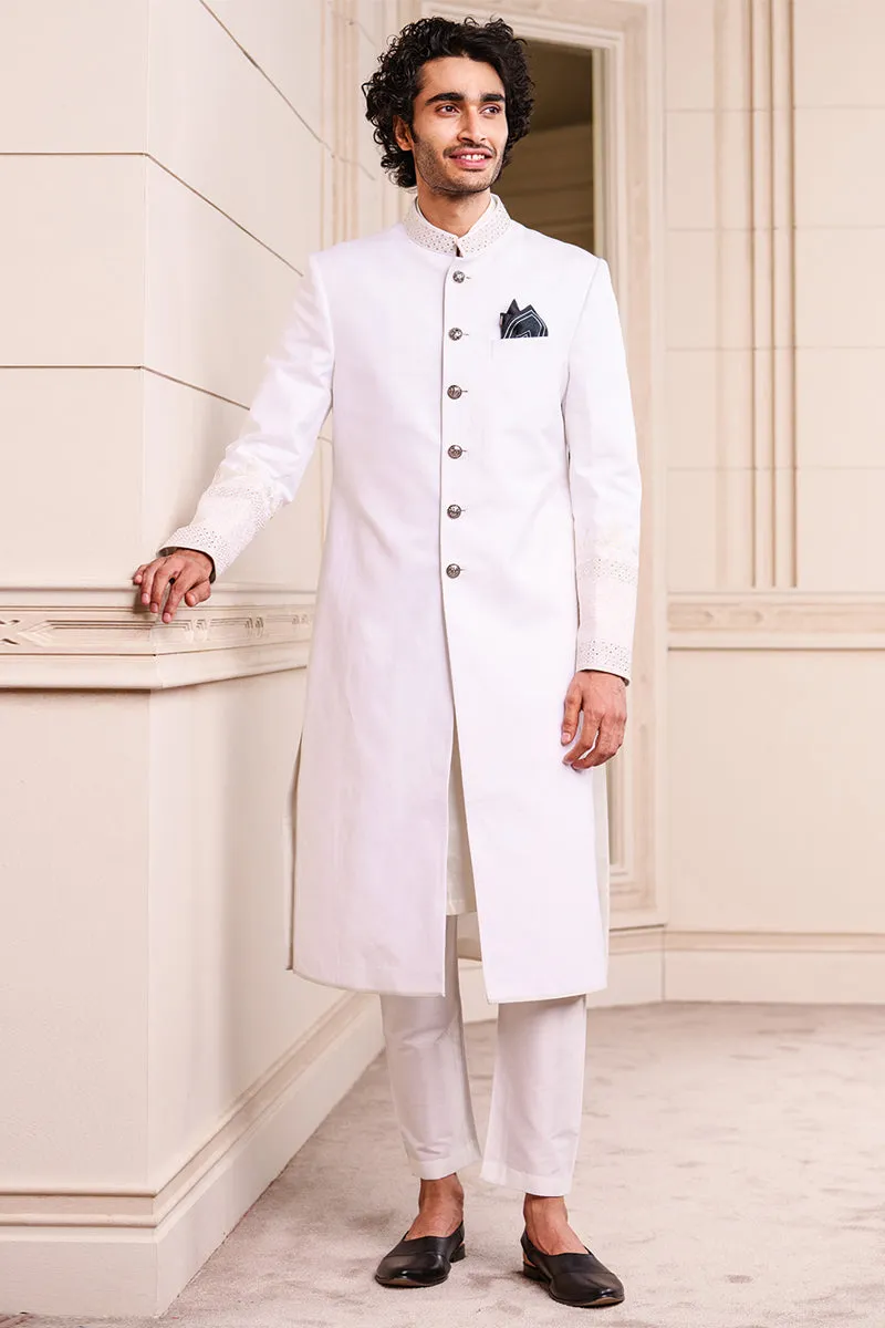 White Linen Swarovski Sherwani