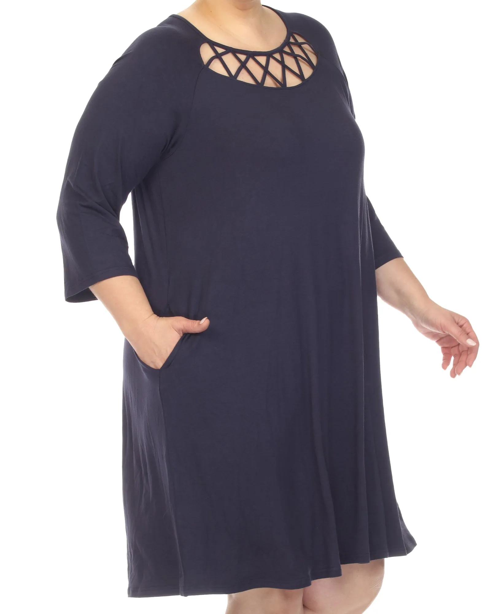 White Mark Women's  Criss Cross Neckline Swing Midi Dress | Navy