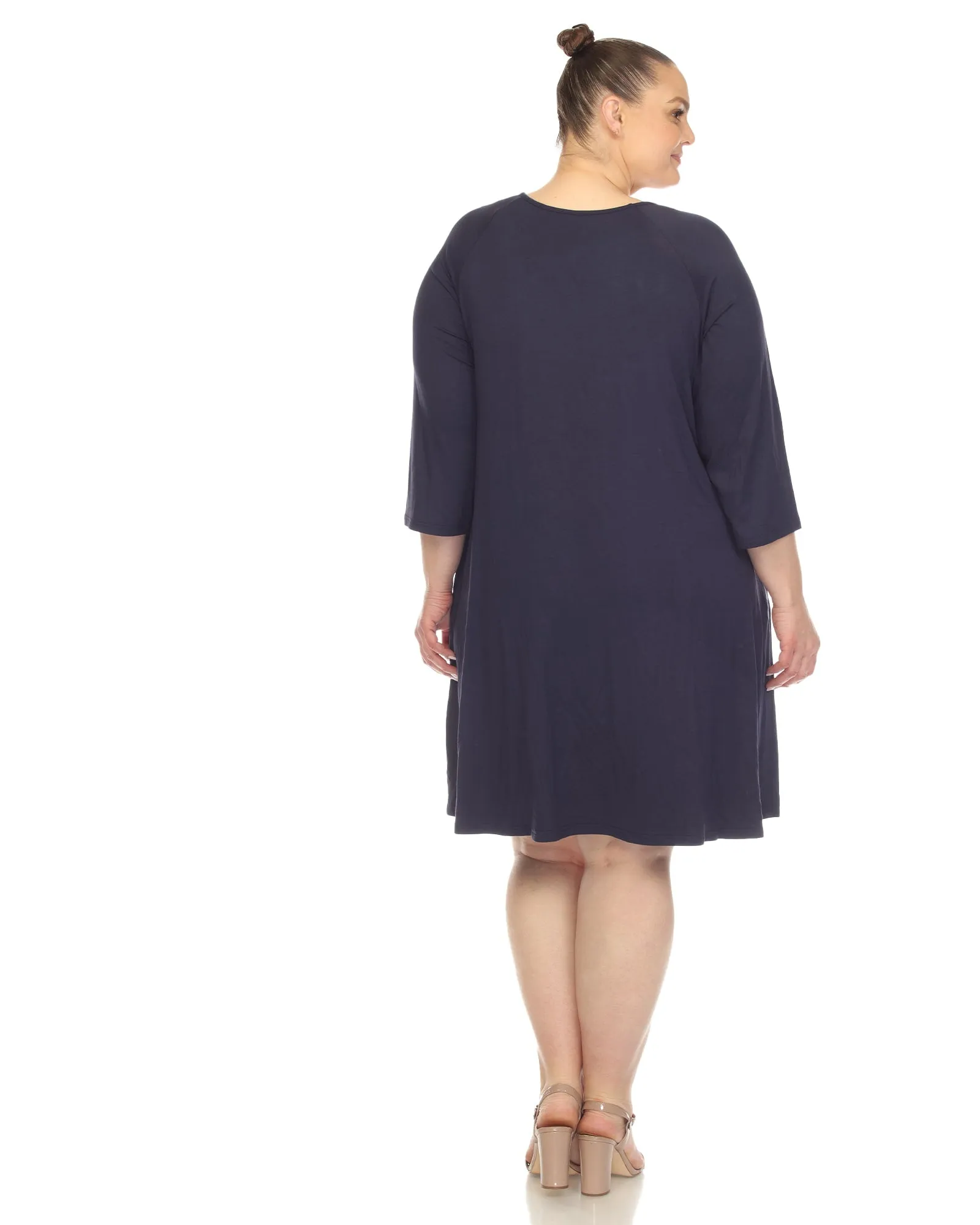 White Mark Women's  Criss Cross Neckline Swing Midi Dress | Navy