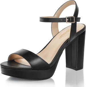 Wide Width Heels for Women Block Chunky Platform High Heels Sandals Open Toe Wedding Party Ankle Strap Dress Shoes