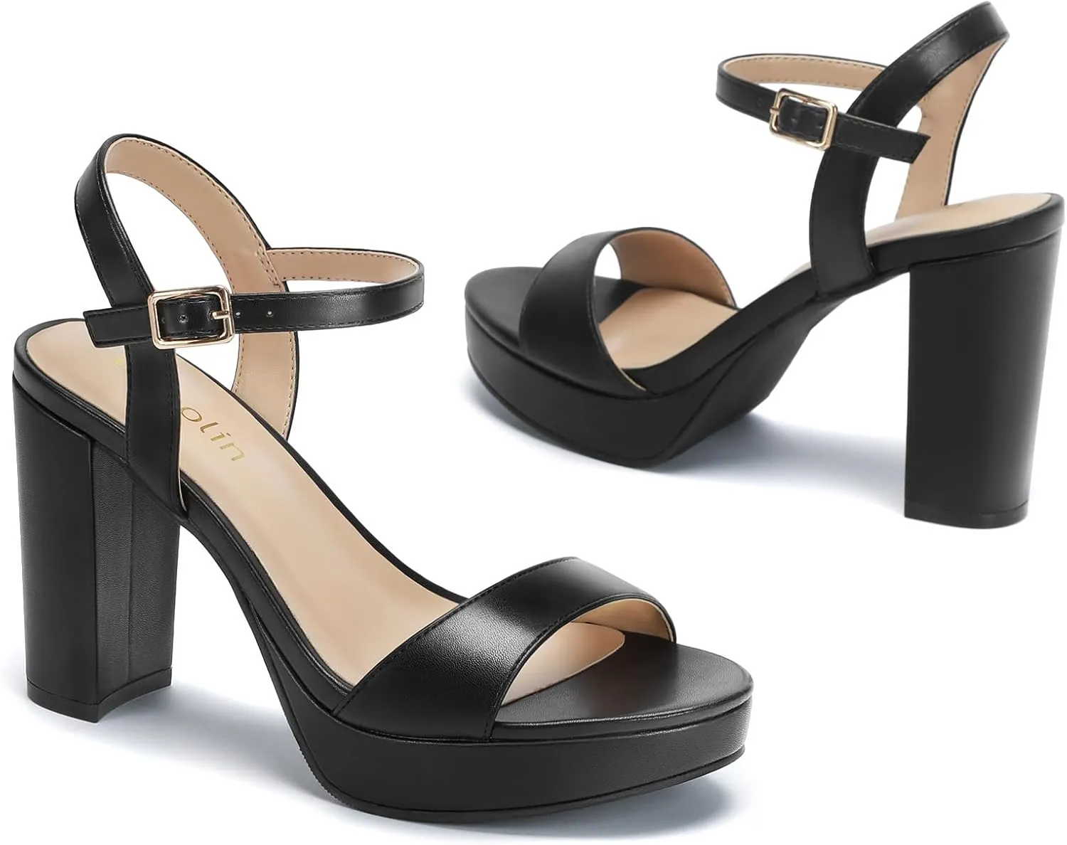 Wide Width Heels for Women Block Chunky Platform High Heels Sandals Open Toe Wedding Party Ankle Strap Dress Shoes