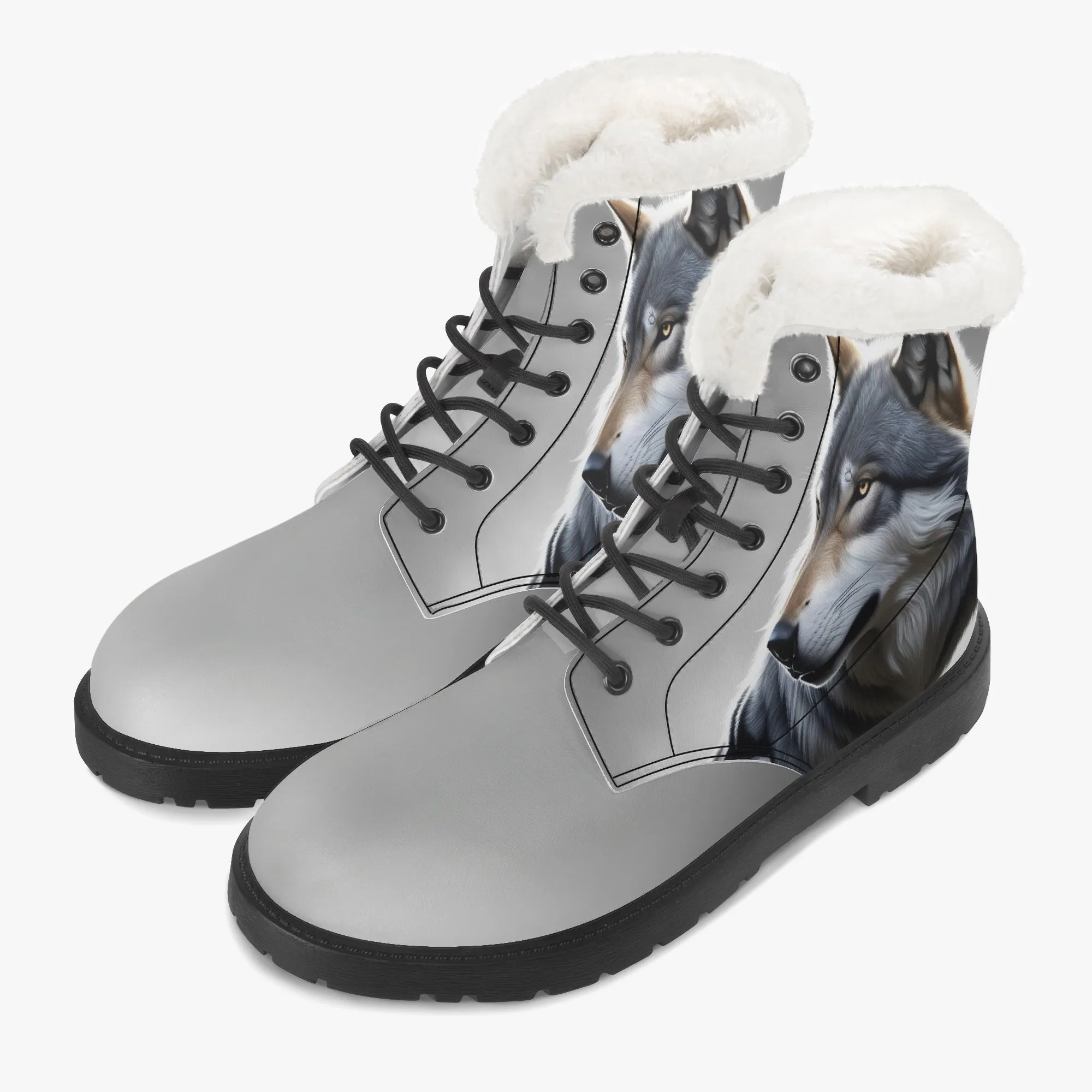Wolf Faux Fur Leather Boots