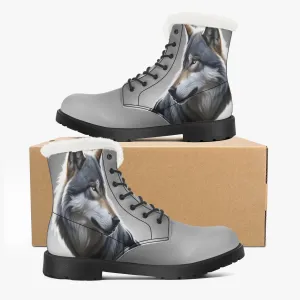 Wolf Faux Fur Leather Boots