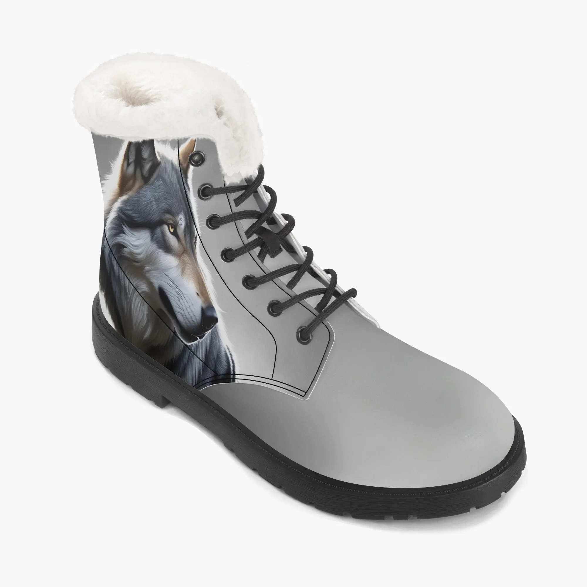 Wolf Faux Fur Leather Boots